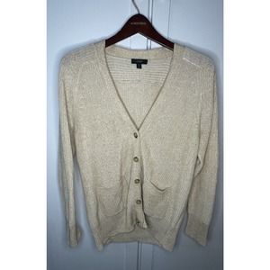 J. Crew Relaxed Cotton Linen Blend Cardigan Sweater Women’s Sz M BH461 Cream EUC